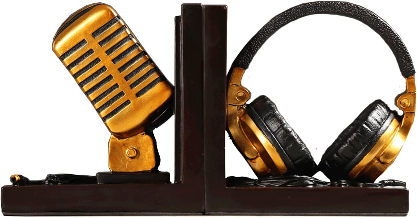 2Pcs Microphone Earphone Decorative Bookends | Music Enthusiast Decoration