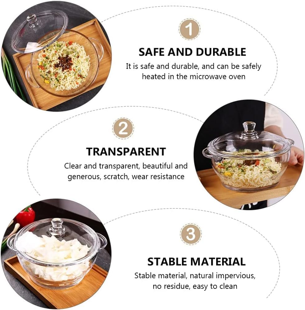 1000 ML, 1500 ML and 2500 ML Toughened Glass Microwave Dishwasher Safe Pot Serving Bowl