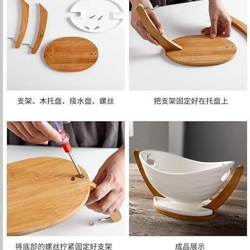 Salad Bowl With Wooden Stand