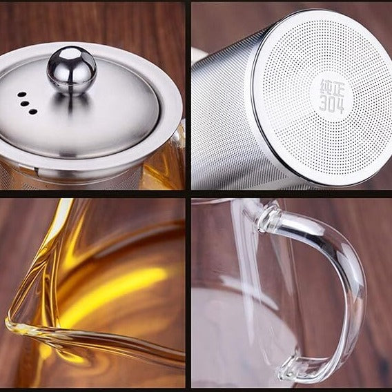 Borosilicate Glass Teapot High Temperature Resistant Tea & Coffee Pot with Infuser Strainer Lid