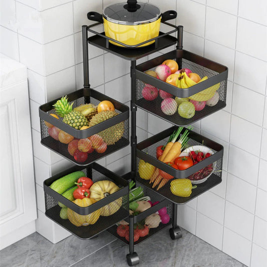 Floor Mobile Rotating Vegetable Fruit Kitchen Storage Rack