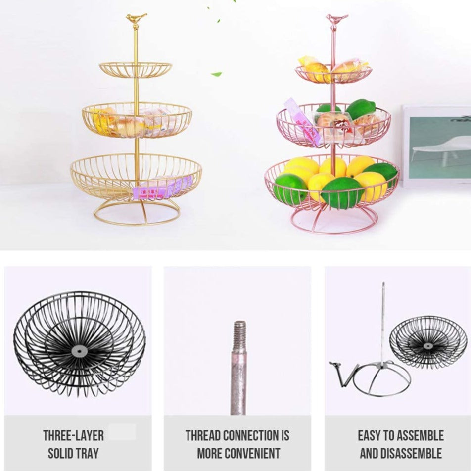 3-Tier Fruit Basket Bowl Metal Wire