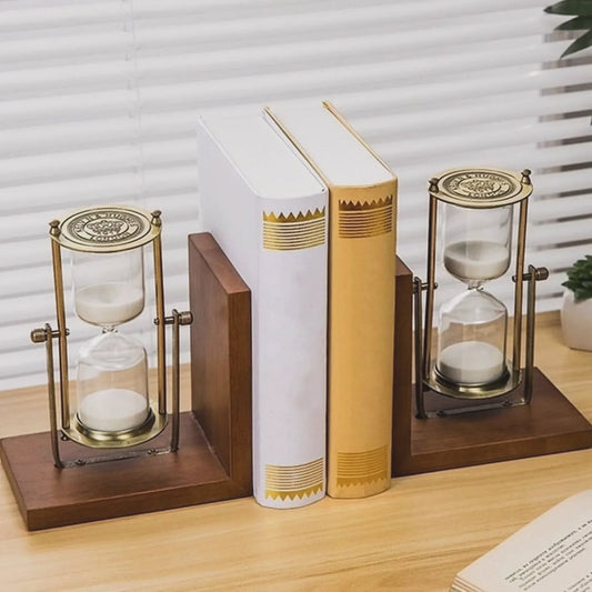 2Pcs Sand Timer Bookend Decorative | Decoration for Book Shelf