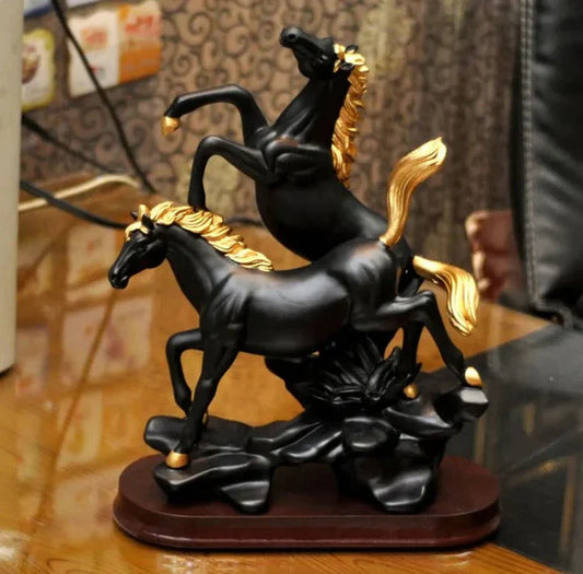 2 Pcs Polyresin Mountain Horse Statue with Vaastu Position for Money & Wealth