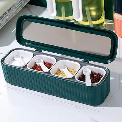 4 Compartments Seasoning Box with Spoons
