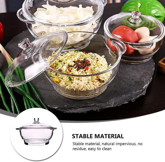 1000 ML, 1500 ML and 2500 ML Toughened Glass Microwave Dishwasher Safe Pot Serving Bowl