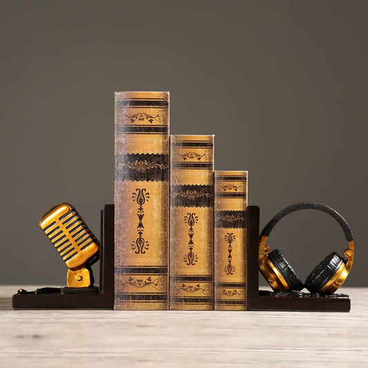 2Pcs Microphone Earphone Decorative Bookends | Music Enthusiast Decoration