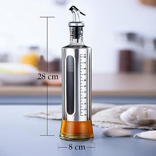500ML Stainless Steel Transparent Glass Oil Pot Leak-proof